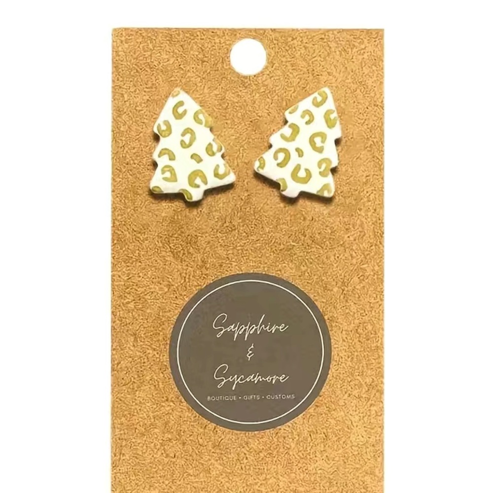 NWT Leopard Christmas Tree Earrings